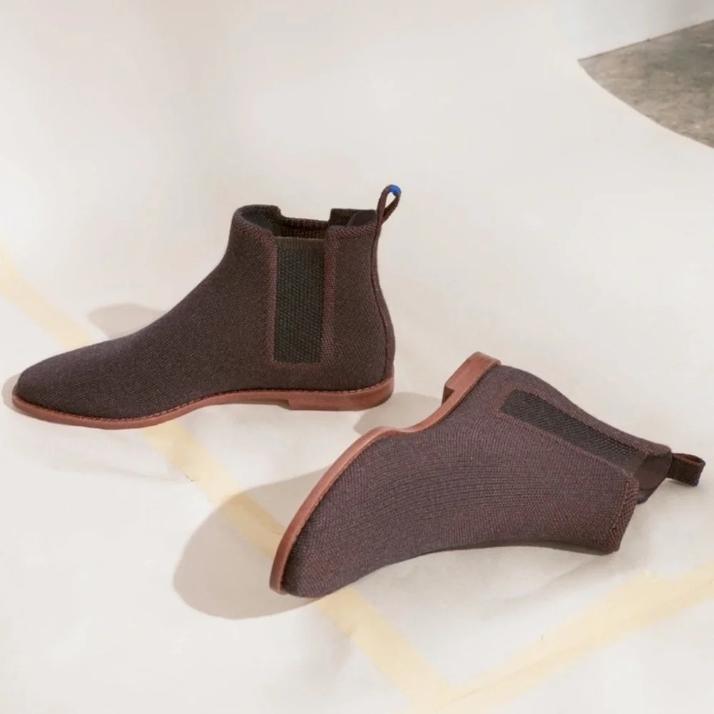 Rothys The Merino Ankle Boot Size 9 Wool Blend Back Pull Loops Cocoa Brown EUC